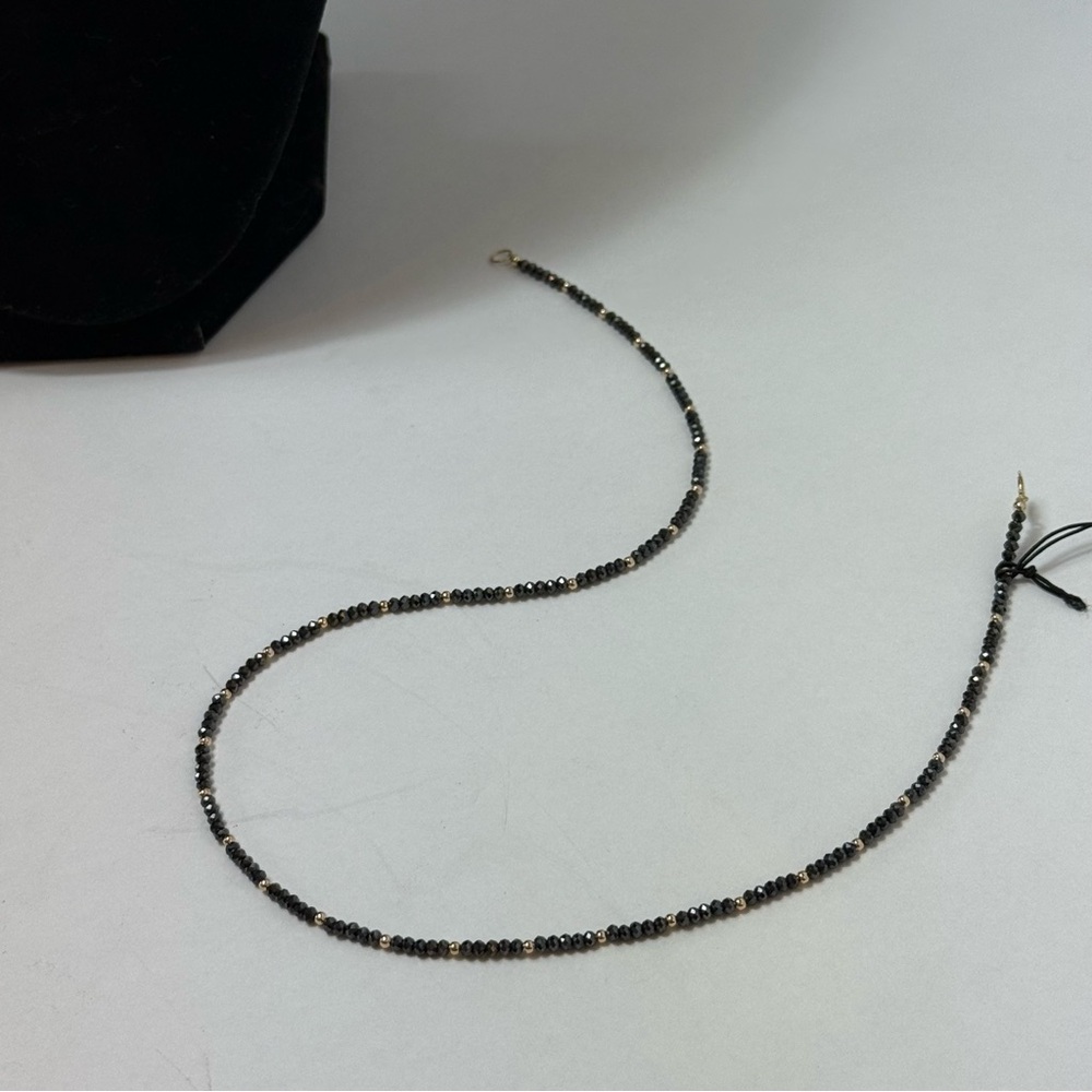 Elegant 14K Gold and Black Spinel Choker Necklace NWT 16” Delicate & Elegant. - Picture 7 of 12